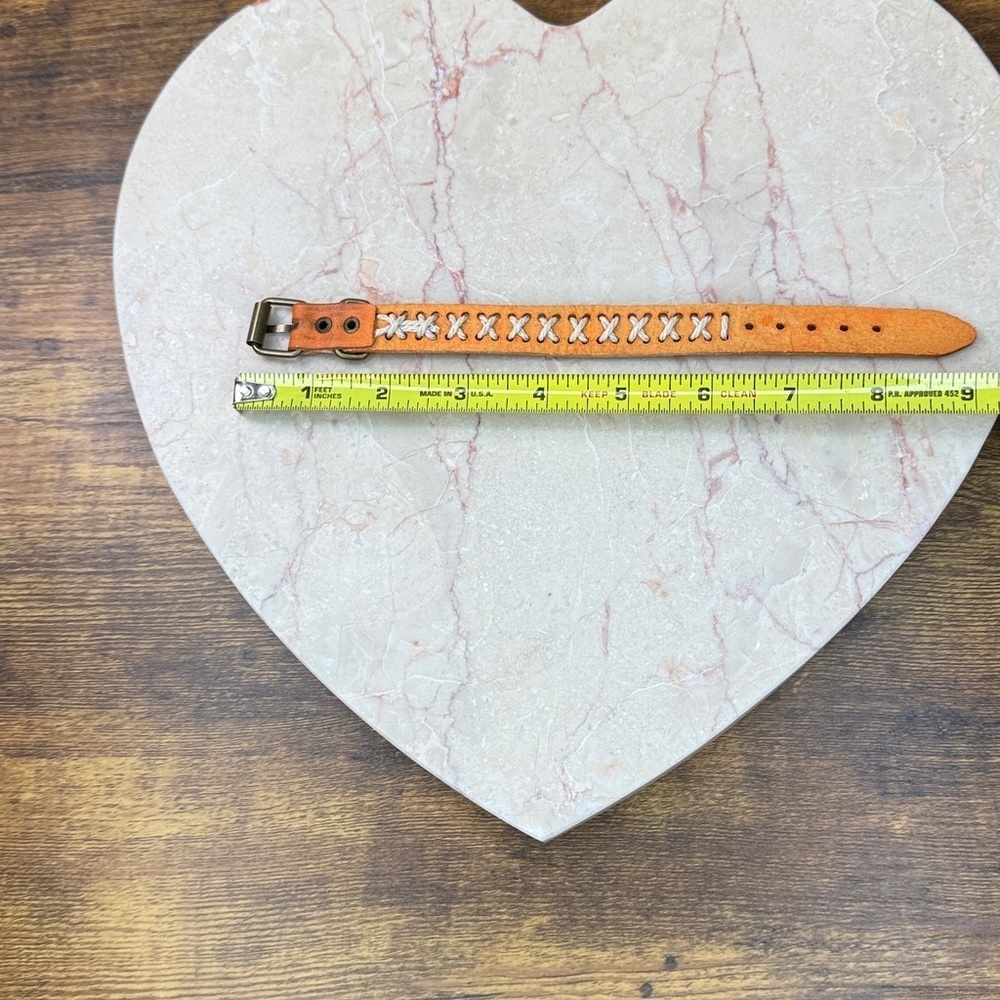 Orange Leather Bracelet with White Accents
